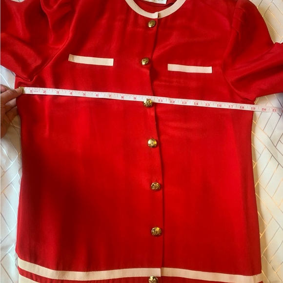 Neiman Marcus designer Adolfo New York vintage red pleated drop waist buttons - Picture 7 of 14